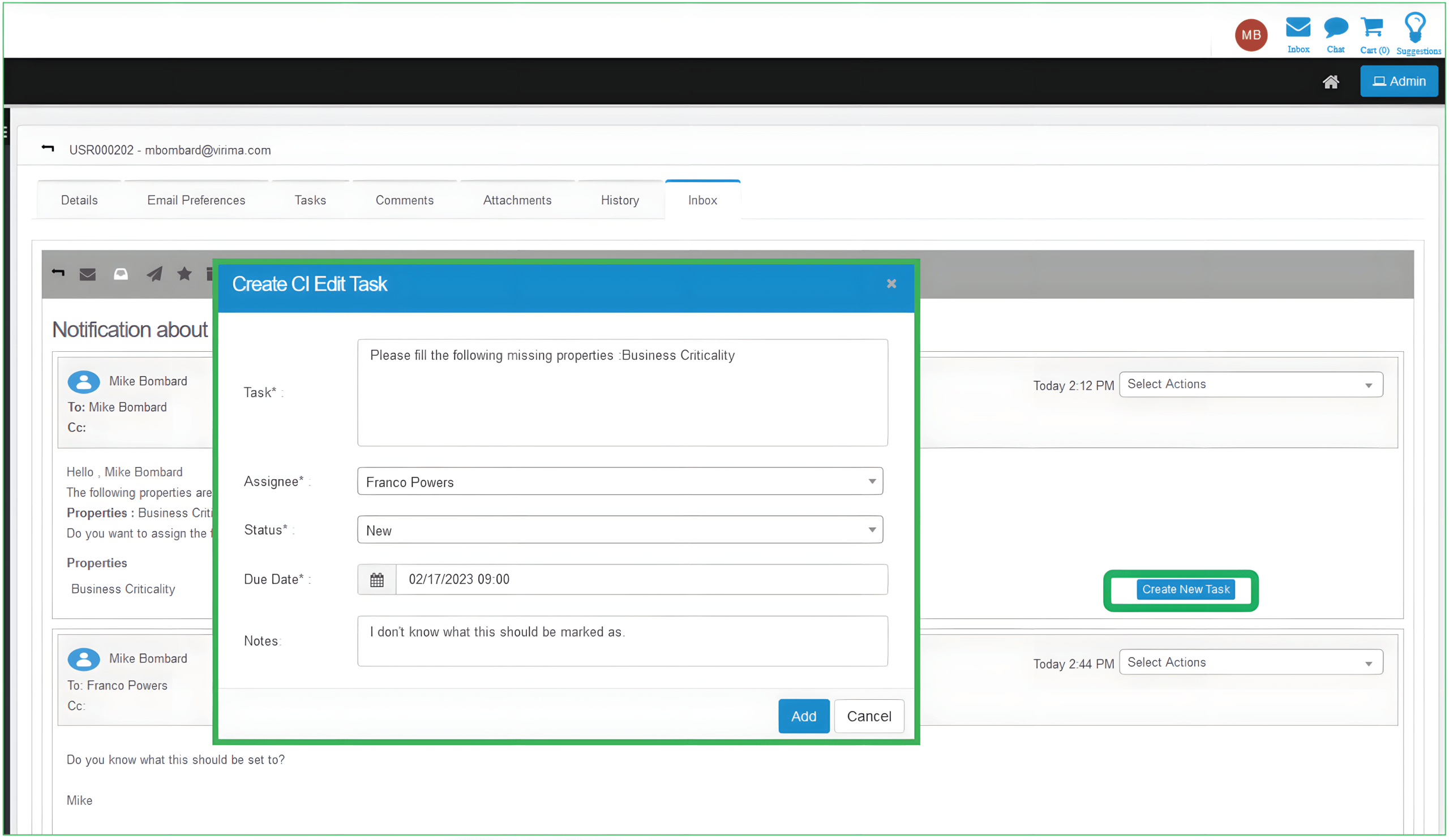 Virima CI task Reassignment
