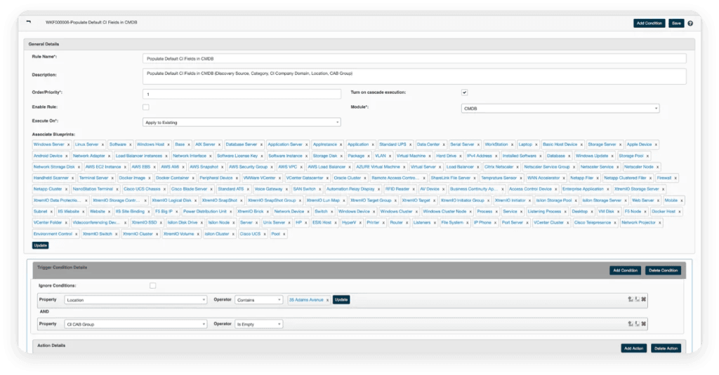 With a CMDB, you can establish detailed business rules to automate the updating of CIs and other maintenance tasks.